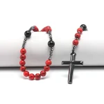 Catholic Rosary Cross Necklace for Men Women Jewelry Christ Meditation Red Beaded Cross Pendant Festival Gift - Image 5