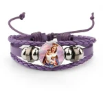 Mecrt Layered PU Leather Bracelets With Round Miraculous Jesus Virgin Mary Figures Medal Beads Wristband Bangle Bracelet - Image 2