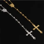 Gold Color Zinc Alloy Catholic Rosary Beads Necklace Holy Saint Medal with Cross Prayer Gold Plated Gift - Image 2
