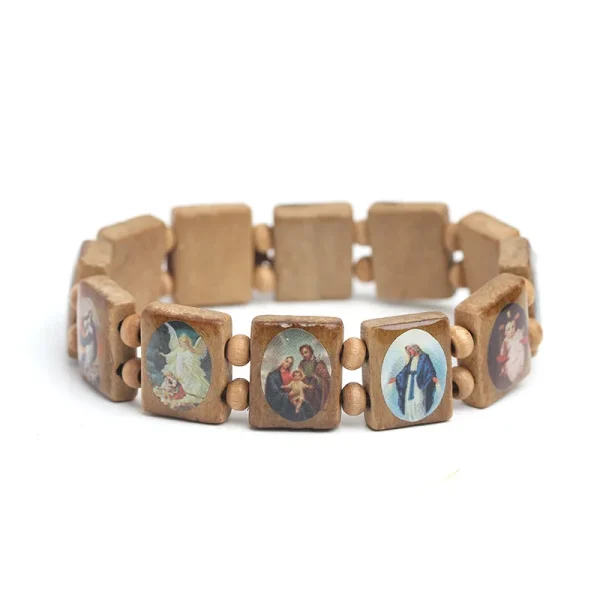 Natural Wooden Catholic Jewelry Christian Jesus Faith Rosary Bracelet Religious Charm Jewelry Bracelets on Hand Wholesal