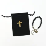 Storage for Prayer Beads Black Flannelette Bag Jewelry Gift Storage Rosary Bag Cross Jewelry Drawstring Pocket Rosary Pouch - Image 2