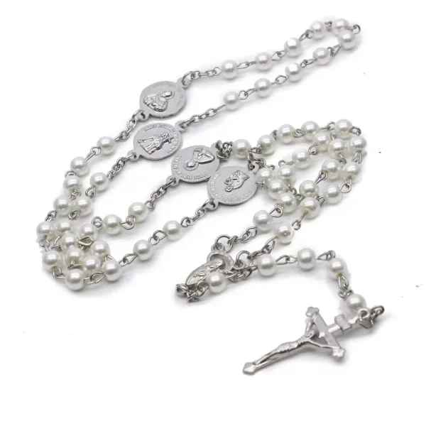 Handmade Oval Pearl Beads Crucifix Catholicism Religious Wedding Rosaries Necklace