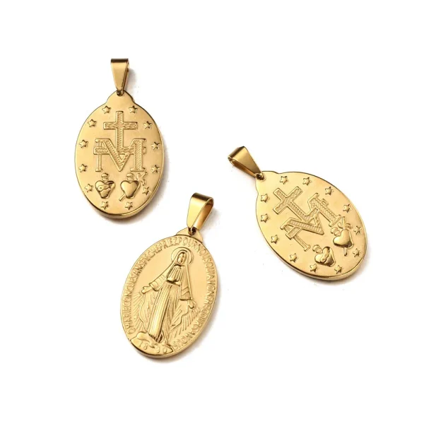Hot Sale Religious Pendant Stainless Steel Cross Pendant Gold Plated Statement Virgin Mary Pendant Necklace