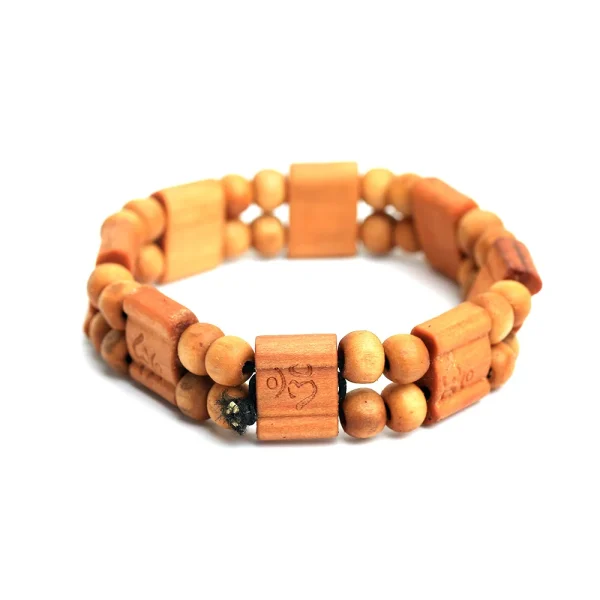 Wooden OM Bracelets with Wood Bead String Beads Elastic Bracelets for Yoga Practice Meditation Mindfulness