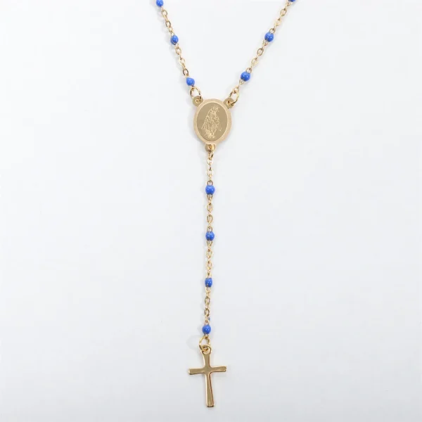 Catholic Rosary 18K Gold Vacuum Plated Stainless Steel Jewelry Christian Religious Totem Cross Necklace Church Gift