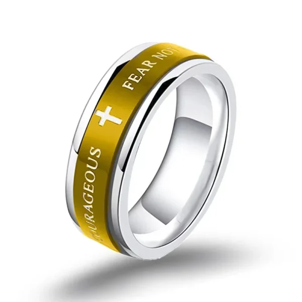 Stainless Steel Religious Cross Wedding Band Ring Anti-Stress Anxiety Fidget Spinner Alloy Jewelry for Women and Men