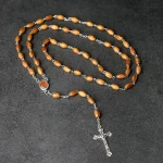 Mecrt Catholic Crucifix Communion Baptism Fine Beaded Necklaces Natural Wooden Cross Rosary Holy Soil Boxed Cross-Border Jewelry