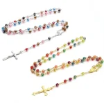 Mecrt Catholic Rose Rosary Cross Acrylic Necklace Christian Catholicism Jesus Pendant - Image 3