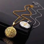 St Benedict Beaded Zinc Alloy 18k Gold Plated Pendant Medal Necklace with Cross Bible Locket Christian Religious Gift - Image 4