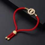 Mecrt 18K Gold-Plated Zircon CZ Statue Virgin Mary Pendant Red Rope Beaded Bracelet with Adjustable Hand Strap Fashion Accessory - Image 4