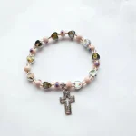 Wholesale Heart Shape Image Beads Bracelet Hand String Elastic Bracelet With Cross Charm Beaded Bangles - Image 4