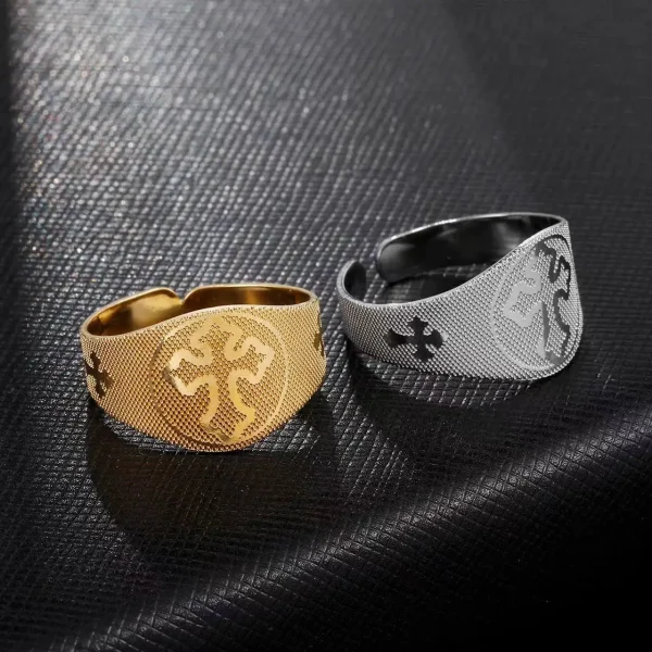 Catholic Stainless Steel Religious Open Ring Gold Plating Textured Jesus Cross Princess Engagement Party Religious Jewel