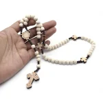 Wholesale Religious Log Handmade Cross Jesus Pendant 8mm Wooden Beads Rosary Necklace Baptism Catholic Gift - Image 3