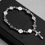 Customized Catholic Cross Rosary Bracelet Jesus Icon Bracelet, and St. Benedict Rosary Jewelry - Image 2