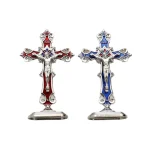 Mecrt Catholic Ornament Crucifix Enamel Cross Decorations Religious Prayer Jesus Figurine Metal Statues Cheap Gift