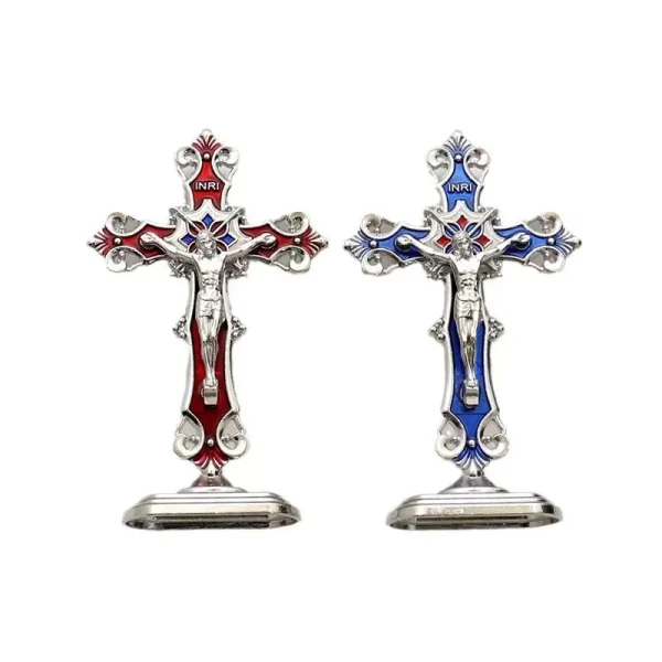 Mecrt Catholic Ornament Crucifix Enamel Cross Decorations Religious Prayer Jesus Figurine Metal Statues Cheap Gift