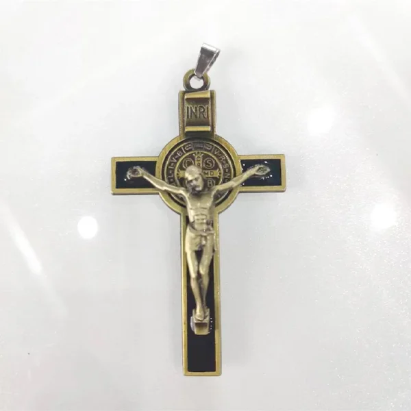 Mecrt Cross Jesus Pendant 7.5*4.5cm Church Catholic Christian Religion Saint Benedict Retro Cross INRI Multiple Colors J