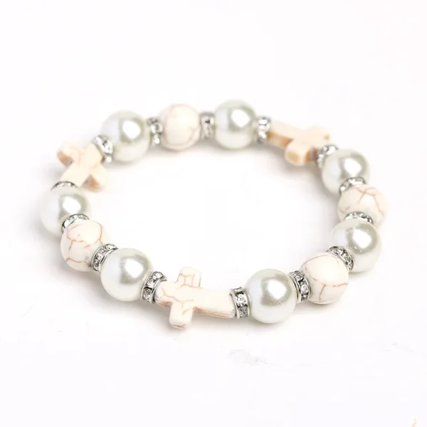 Christian Holy Prayer Bracelet Pearl Cross Turquoise Christ Women’s Jewelry Church Rituals Rosary Memorare Easter 
