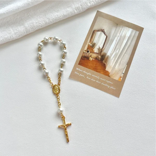 Best Selling Catholic Mini Rosary Beaded Bracelets with Heart Cross Finger Chain Gold Plated Baptism Communion Gift for 