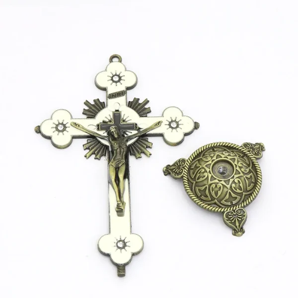 Catholic Christian Cross Ornament Metal Crafts Religious Projects Jesus Statue and Bracket Church Decoration Wholesales