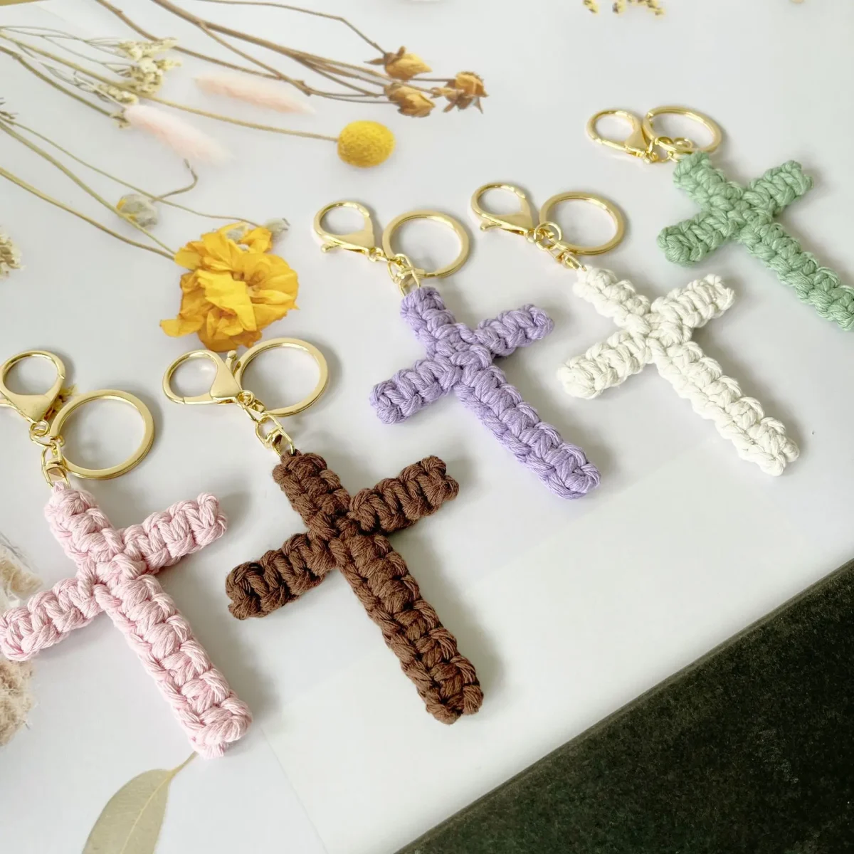 W Cross Pendant Holiday Decoration Hanging Ornament Cotton Rope Woven Handmade Accessory Car Keychain Backpack - Image 3