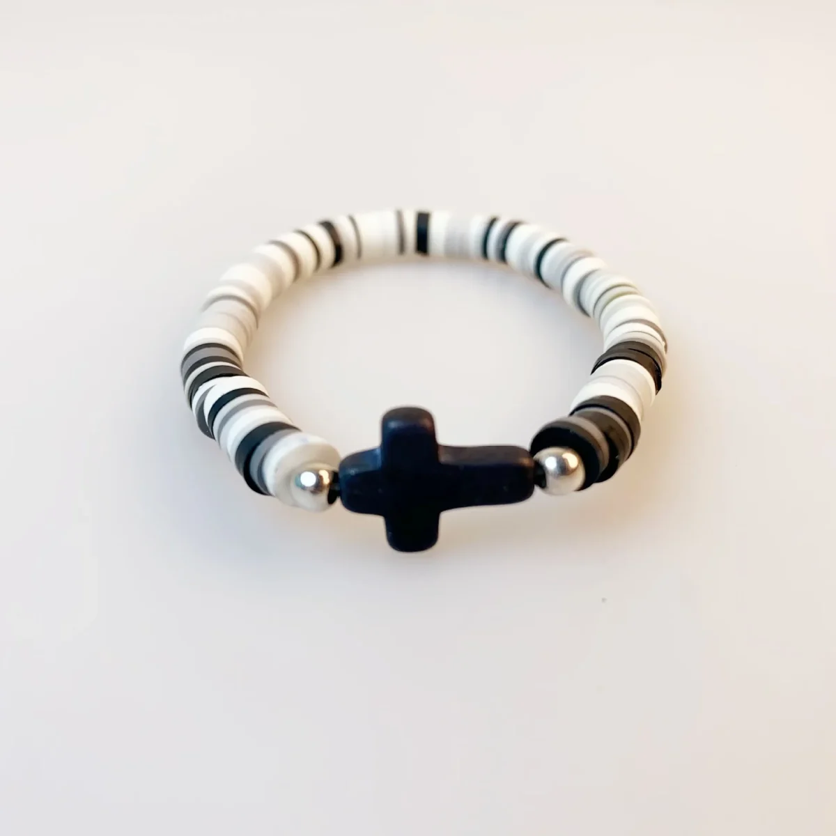 Natural Stone Cross Bohemian Colorful Women Soft Clay Beaded Elastic Multi-Layer Bracelet - Image 6