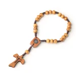 Wholesale Natural Wooden Cross Rosary Bracelet 8mm Pine Wood Beads Mary Rope Woven Easterewelry Type Bangles - Image 4