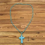 Religious Jewelry Women's Bohemian Cross Pendant Necklace with Turquoise Beads for Daily Wear in Christian Religious Activities - Image 4