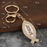 Jesus Keychain Pendant Geometric Metal Keychain Pendant with Full Diamonds and English Letters Fashion Design Key Accessory - Image 2