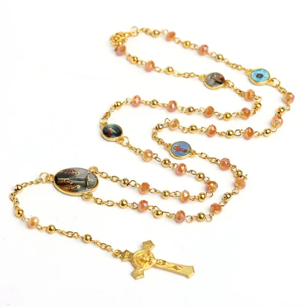 Rosary Prayer Beads Cross Necklace Colored GlassEaster Virgin Mary Christian Prayer Beads Processing and Customization