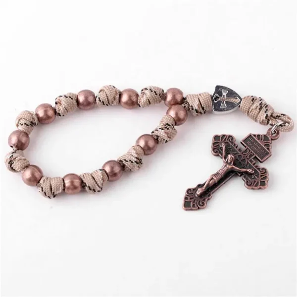 Colorful Metallic Rosary Bracelets Catholic Jesus Christ Cross Umbrella Rope Weaving Prayer Beads Cross Jewelry