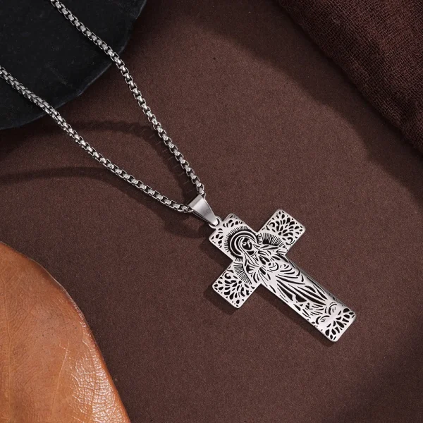 Cross-border European American Retro Trendy Stainless Steel Cross Pendant Necklace Christian Men’s Women’s H