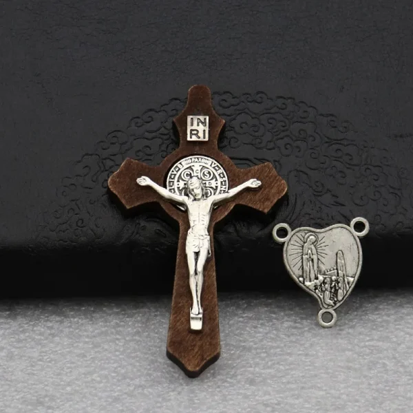 Catholic Crucifix Pendant Wooden Cross Rosary Necklace DIY Metal Handmade Woven Pendant Alloy Main Material Jewelry Acce