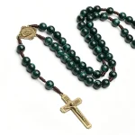 Mecrt Plastic Beads Rosary 10mm Green Beads Handcrafted Rosario Zinc Alloy Catholic Antique Cross Pendant Necklace - Image 4