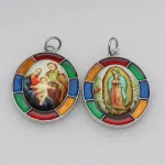 Colored Oval Photo Religious Pendant Natural Stone Alloy Catholic Jewelry Accessories Hanging Decoration Badge Our Lady Jesus