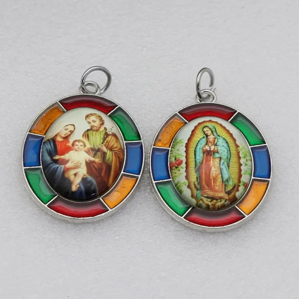 Colored Oval Photo Religious Pendant Natural Stone Alloy Catholic Jewelry Accessories Hanging Decoration Badge Our Lady 