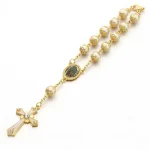 Catholic Pearl Rosary Chain Rosary Bracelets Gold Plated Pearl Beads Jewelry Cross Bracelet for Women - Image 2