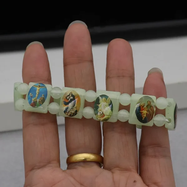 Catholic Jewelry DIY PVC Rosary Beads Splicing Elastic Bracelet Handmade Alloy String for Men Women Diamond