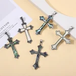Vintage Inlaid Shell Twist Pattern Cross, Abalone Shell Men's and Women's Pendants Christian Cross Jewelry Pendant Accessories