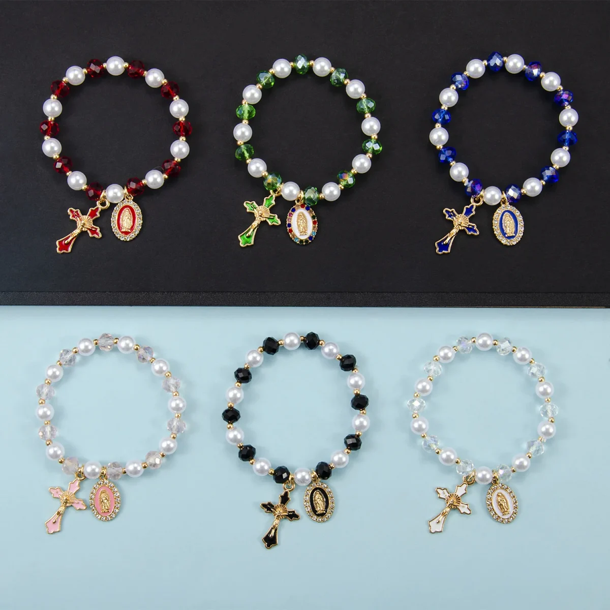 Hot-Selling Saint Benedict Cross Series Pendant Gold-Plated Alloy Beaded Bracelet - Image 3