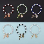 Hot-Selling Saint Benedict Cross Series Pendant Gold-Plated Alloy Beaded Bracelet - Image 3