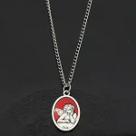 Mecrt Catholic Angel Pendant Blue and Red Vintage DIY Religious Metal Necklace Enamel Color Crafts Religious