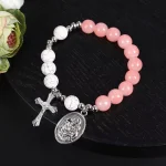 Christian Bracelets Catholicism Religion Jewelry Pendant Cross Virgin Mary Magnesite Ore and Powder Crystal - Image 2