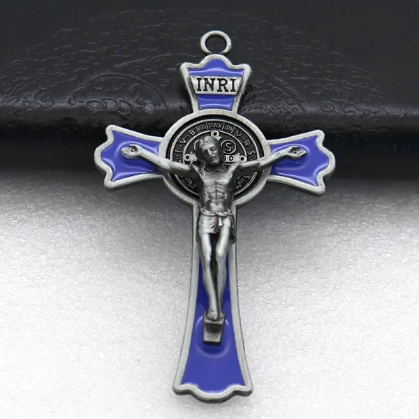 Mecrt Cross Jesus Pendant 7.5*4.5cm Church Catholic Christian Religion Saint Benedict Retro Cross INRI Multiple Colors J