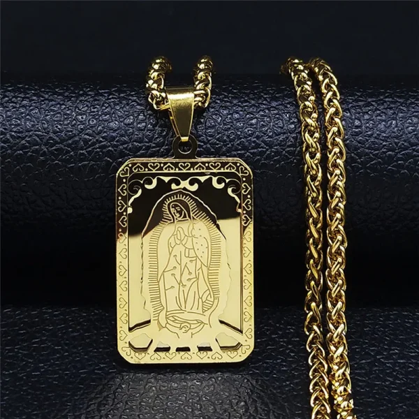 Retro Square Guadalupe Virgin Mary Prayer Necklace Hot-Selling Stainless Steel Medal Cross for Men Women