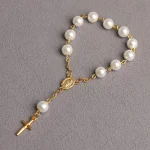 Religious Rosary Bracelet Pearl Cross Blessing Catholic Gifts Communion Confirmation First Holy Communion Jewelry Faith Bracelet