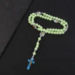 Catholic Rosary Necklace Luminous 10mm Glowing Prayer Pendant Rose Plastic Beads Jesus Icon Christian Jewelry for Easter Gifts - Image 2