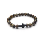 Religious Jewelry Natural Stone Cross Bracelet Stretch Semi-Precious Stone Bead Bracelet - Image 6