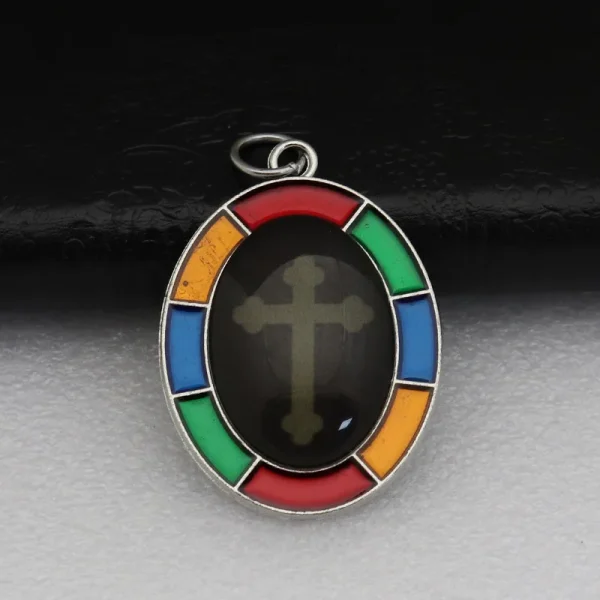 Colored Oval Photo Religious Pendant Natural Stone Alloy Catholic Jewelry Accessories Hanging Decoration Badge Our Lady 