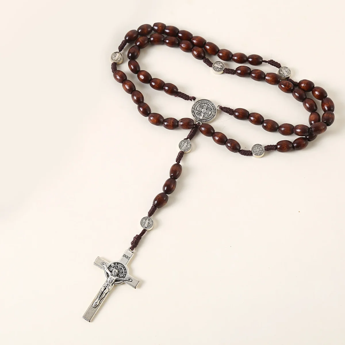 Catholic Custom Rosary Beads 8*10mm Wooden Beads Cross Jesus Saint Necklace Jewelry Christianity Rosaries Gift Making Supplies - Image 2